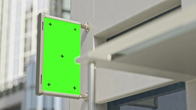 Billboard Green screen Mock-Up are installed outside the building. Or empty signboard for your text and banner design. Animation, 3D Render.