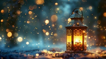 Festive night lantern, golden glows, holiday dreams - obrazy, fototapety, plakaty