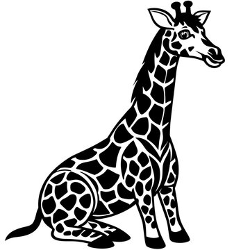 Giraffe sitting Silhouette art logo vector illustration isolated on white background