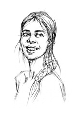 portrait of a girl pen drawing for card decoration illustration