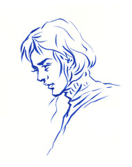 woman silhouette pen drawing for card decoration illustration