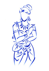 abstract of woman in dress pen drawing for card decoration illustration