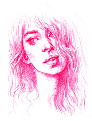 woman face color pencil for card decoration illustration