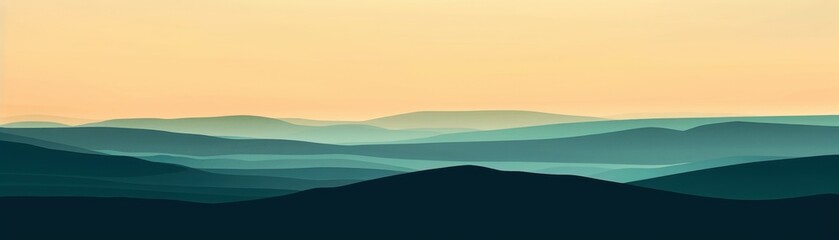 Fototapeta na wymiar Rolling hills with a minimalist horizon line
