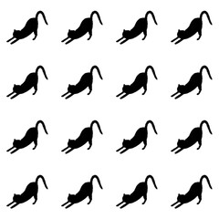 伸びをする猫のシームレスパターン　クレヨンタッチ