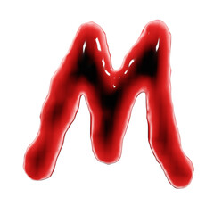 3d render of blood or red wine liquid alphabets on transparent background png.