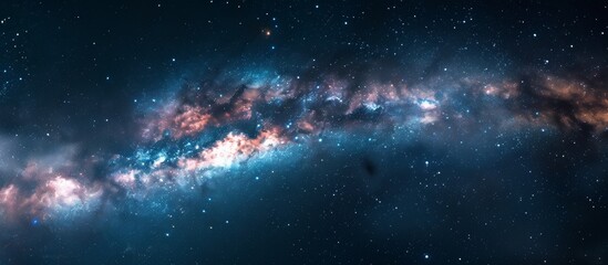 Vibrant galaxy filled with numerous twinkling stars and highlighted by a luminous blue core - obrazy, fototapety, plakaty