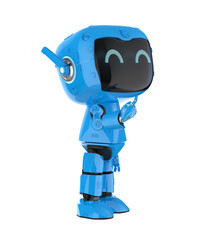 Cute and small artificial intelligence personal assistant robot finger point isolated