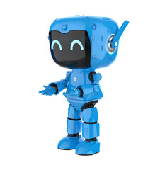 Cute and small artificial intelligence personal assistant robot open hand isolated