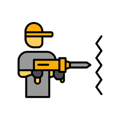 people using Hammer Drill. fill color icon
