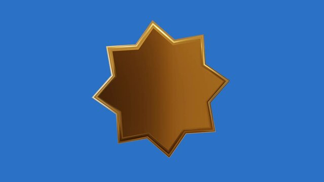 3d eight star ornament on blue background. 3d circle with eight sharp corners. Islamic culture eight star 3d ornament