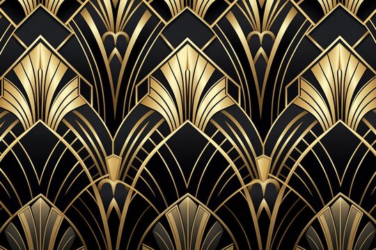 Black and Gold Luxury Art Deco Background Wallpaper Upscale Design Generative Illustration