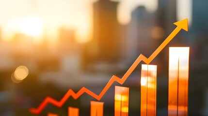 Business charts with arrows, a graph showing an upward trend in sales or wholesome growth, indicating positive financial growth. background material for financial newspapers.