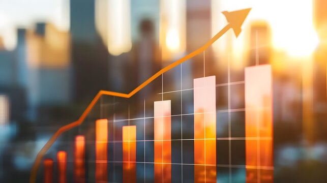 Business charts with arrows, a graph showing an upward trend in sales or wholesome growth, indicating positive financial growth. background material for financial newspapers.