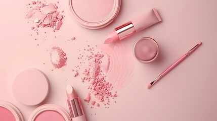 Elegant and Feminine Blush Cosmetic Product Showcase in Soft Pink Tones