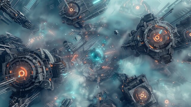 Bring Together The Realms Of History And Science Fiction In A Detailed Vector Illustration Utilizing Drone Photography Techniques For A Dynamic And Visually Striking Representation Of The Fusion