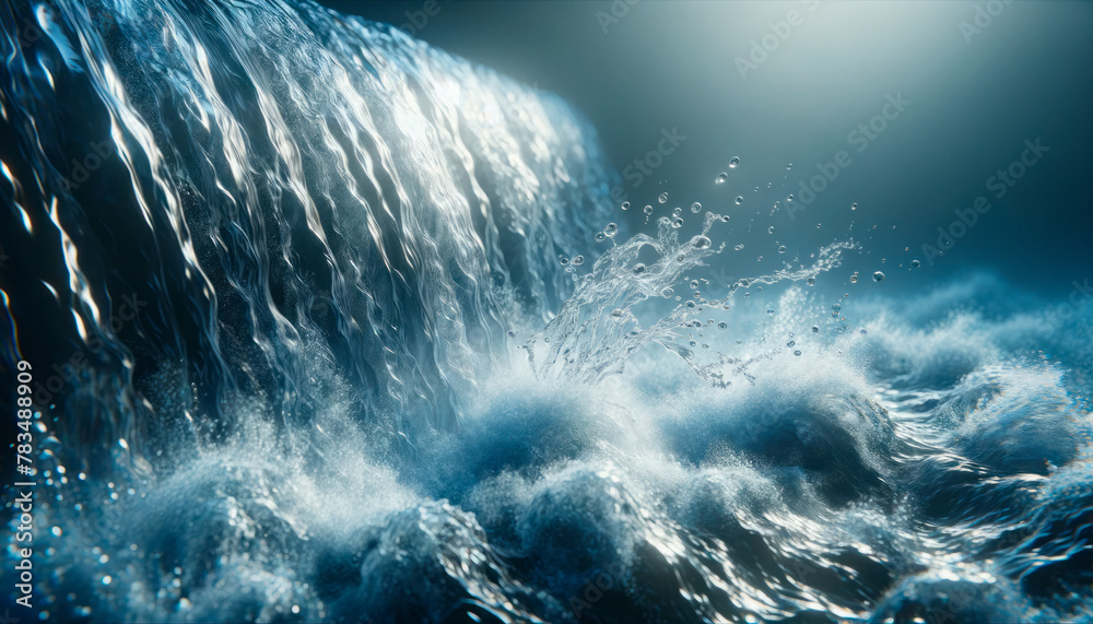 Aufkleber a highly detailed depiction of a waterfall with dynamic splashes and foam, set against a dark backgr