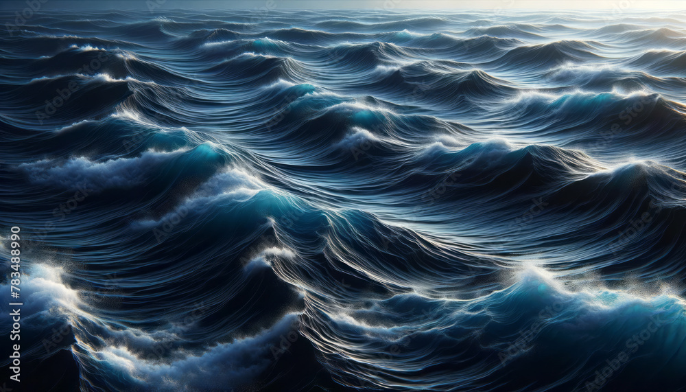Poster the image illustrates a dynamic ocean waves scenery, showing realism on a dark background, highlight