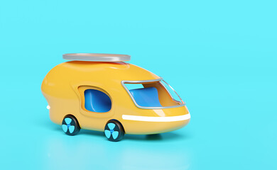 3d bus or van isolated on blue background. public transportation concept, 3d render illustration