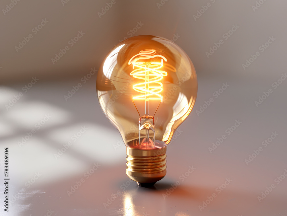 Poster glowing lightbulb on a neutral background, embodying a creative idea concept. generative ai
