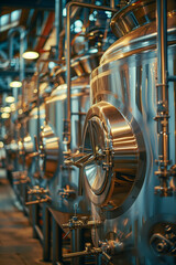 A large industrial tank with a silver lid sits in a factory