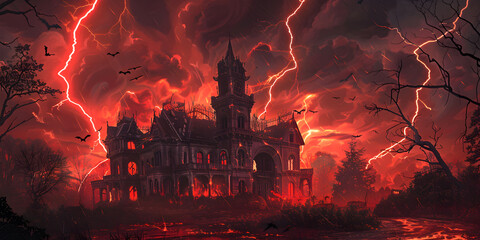 Gothic Storm Over Mansion