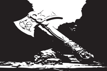 black and white axe illustration