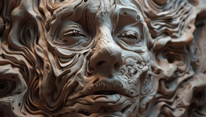 Craft a clay sculpture of a mind trapped in a maze of thoughts Incorporate abstract elements like swirling patterns and fragmented views Experiment with unconventional camera angles to evoke intrigue