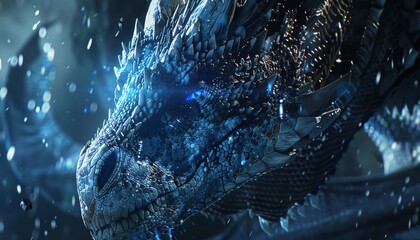 Capture the intense gaze of a holographic dragon emerging from a digital screen with CG 3D rendering - obrazy, fototapety, plakaty