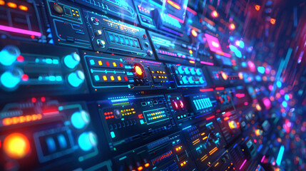 Abstract tech blue KV main visual business background with glowing blue button illustration