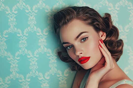 A model in a classic pin-up pose with a modern twist on skincare beauty