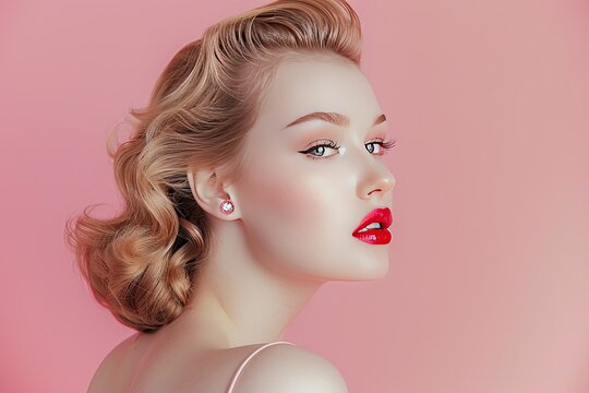 A model in a classic pin-up pose with a modern twist on skincare beauty