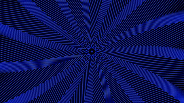 Geometric blue background with star shapes. Neon star animation. Radio wave effect. Looped animation. Hypnotic effect. Blue line flower