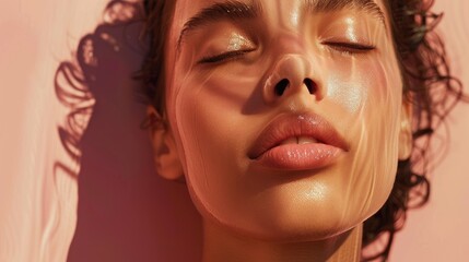 High-fashion skincare shoot featuring a model with a radiant complexion against a minimalist backdrop