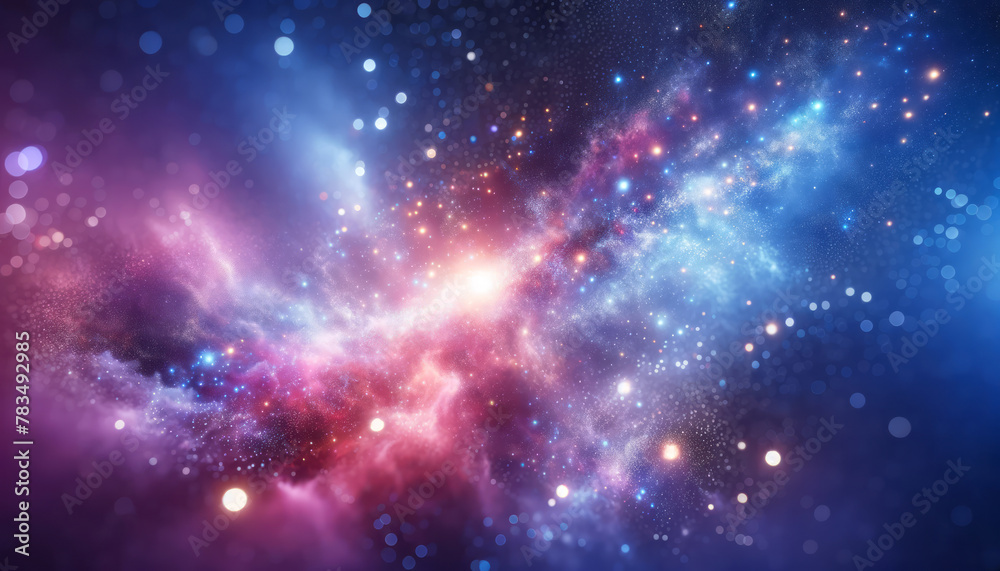 Poster a vibrant cosmic space scene, visualizing a galaxy with sparkling stars, on a dark background, embod
