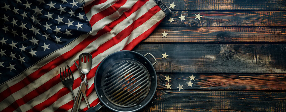 Photo of a grilling pan and stars on an American flag