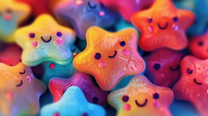 Obraz premium Super cute little star emoticons cover the screen, colorful, realistic
