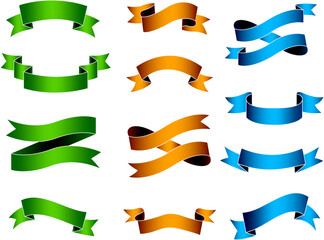 Ribbon elements. Modern simple ribbons collection. Flat banner ribbon for decorative design. Ribbons, Banners, badges, Labels Design Elements.