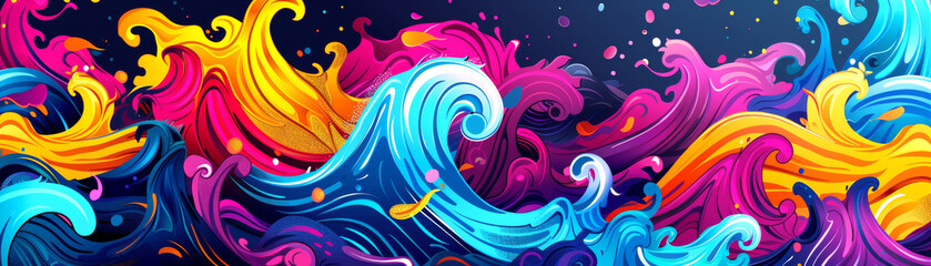 Fototapeta na wymiar Colorful realistic cartoon waves and splashing for wallpaper, web page background, web banners