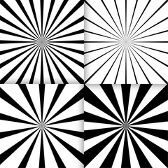 black and white sunrays explosion background in set of four