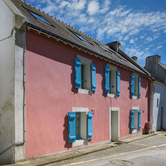 Sauzon in Belle-Ile, Brittany, typical street in the village, with colorful houses
- 783494560