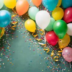 Colorful balloons and confetti background