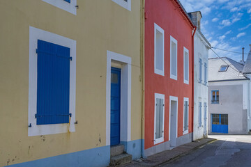 Sauzon in Belle-Ile, Brittany, typical street in the village, with colorful houses
- 783494796