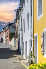 Sauzon in Belle-Ile, Brittany, typical street in the village, with colorful houses
- 783495135
