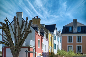 Sauzon in Belle-Ile, Brittany, typical street in the village, with colorful houses
- 783495143
