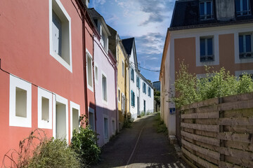 Sauzon in Belle-Ile, Brittany, typical street in the village, with colorful houses
- 783495197