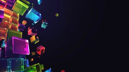 colorful blocks arranged in the lower left corner of the frame. The background is completely black with no texture, with no text or letters on it