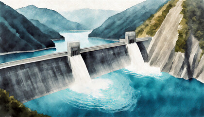 ダムの放水 - obrazy, fototapety, plakaty