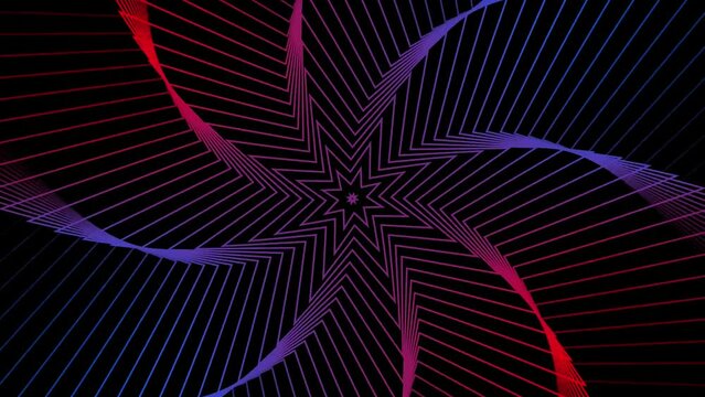 Geometric gradient background with star shapes. Neon star animation. Radio wave effect. Looped animation. Hypnotic effect.gradient line flower