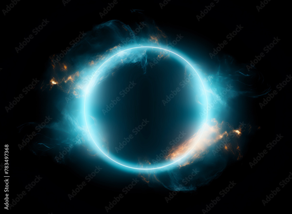 Poster a glowing blue celestial body on a dark space background, concept of astronomy. generative ai